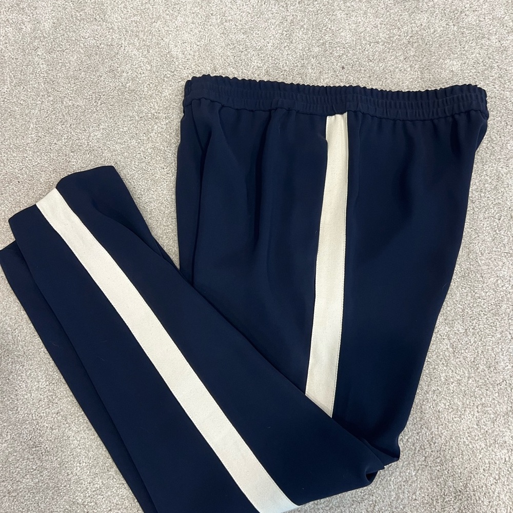 J.Crew Navy Slim Trousers with Ivory Side Stripe – Size 2